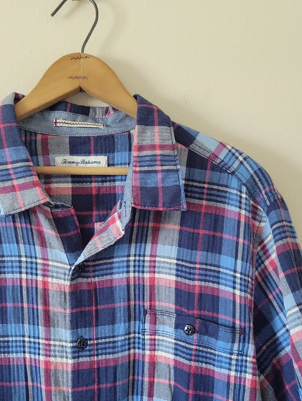 Tommy Bahama Blue Red Plaid Short Sleeve Button‎ Down Size XL